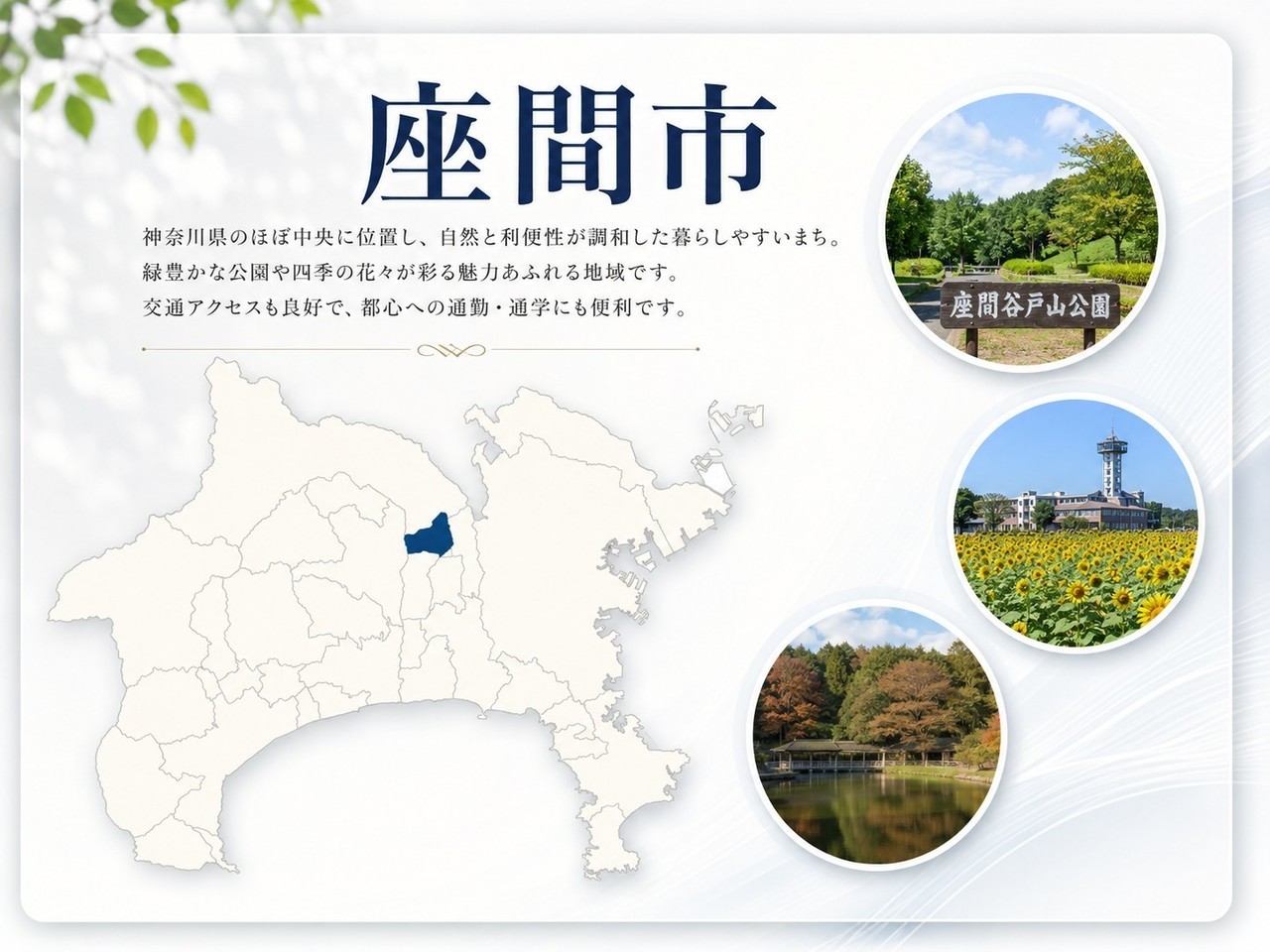 神奈川県内の海老名市の位置とメインスポット