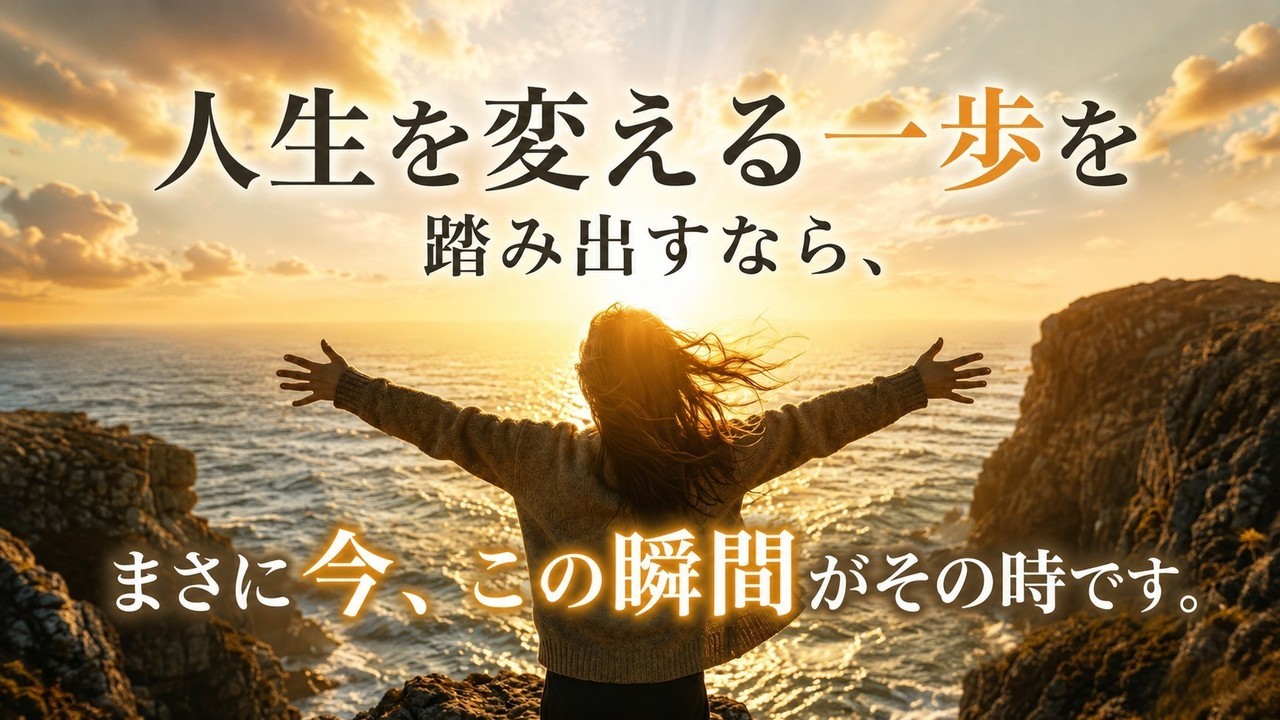 朝日に向かい人生を変えるため一歩を踏み出すことを誓った女性