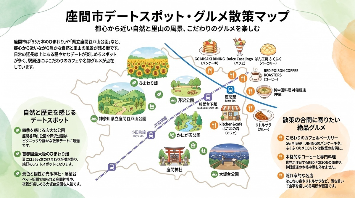 座間市デートスポット・グルメ散策マップ