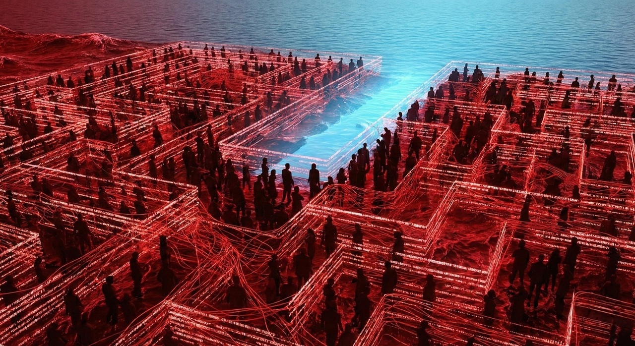 「レッドオーシャン」と「出会いのパラドックス（迷路）」を視覚化