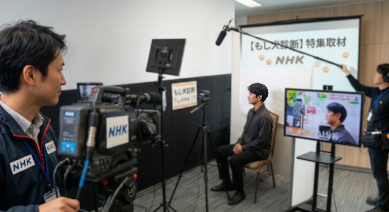 NHK、日本テレビから取材を受けた際の様子を再現した画像です