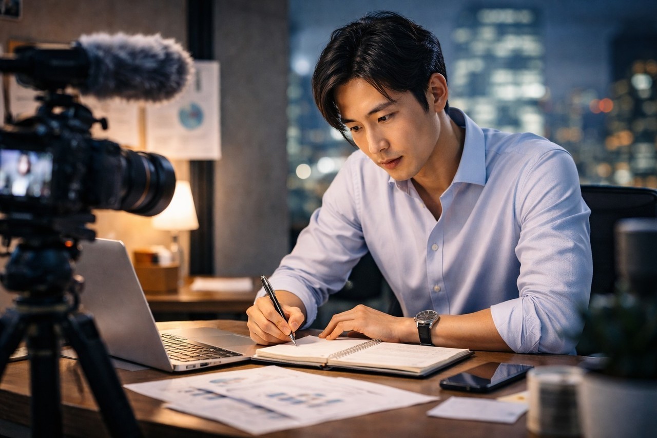 成功に向けて懸命に努力する男性