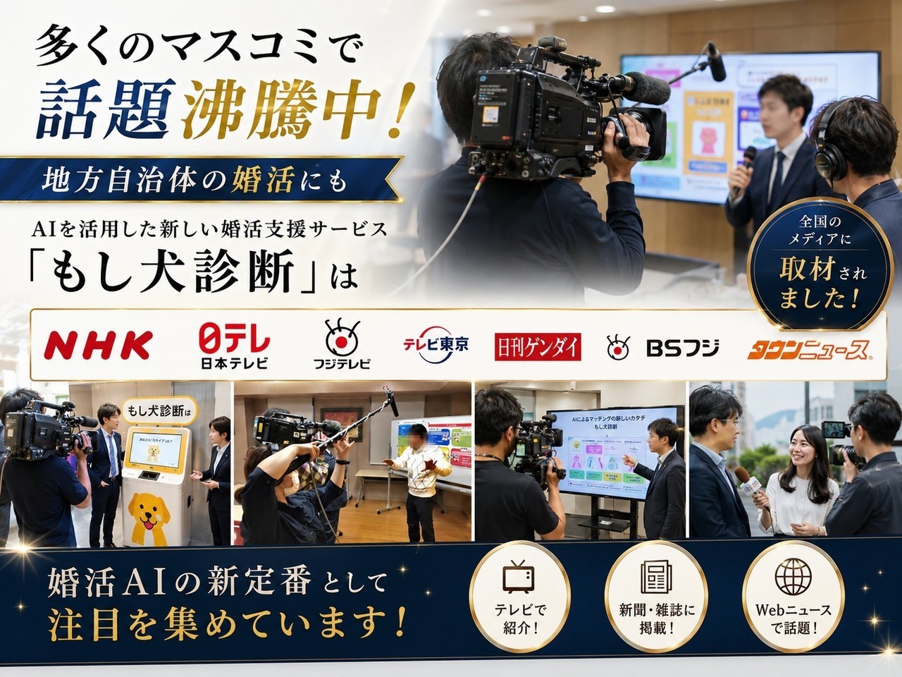 唯一無二の婚活AIはNHK、日本テレビ、フジテレビ、テレビ東京、日刊ゲンダイなど多くのマスコミで特集されました