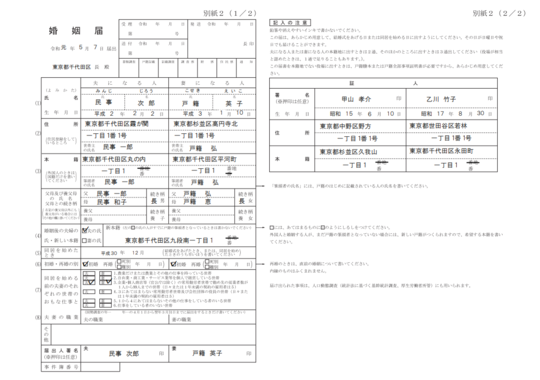 婚姻届記入例